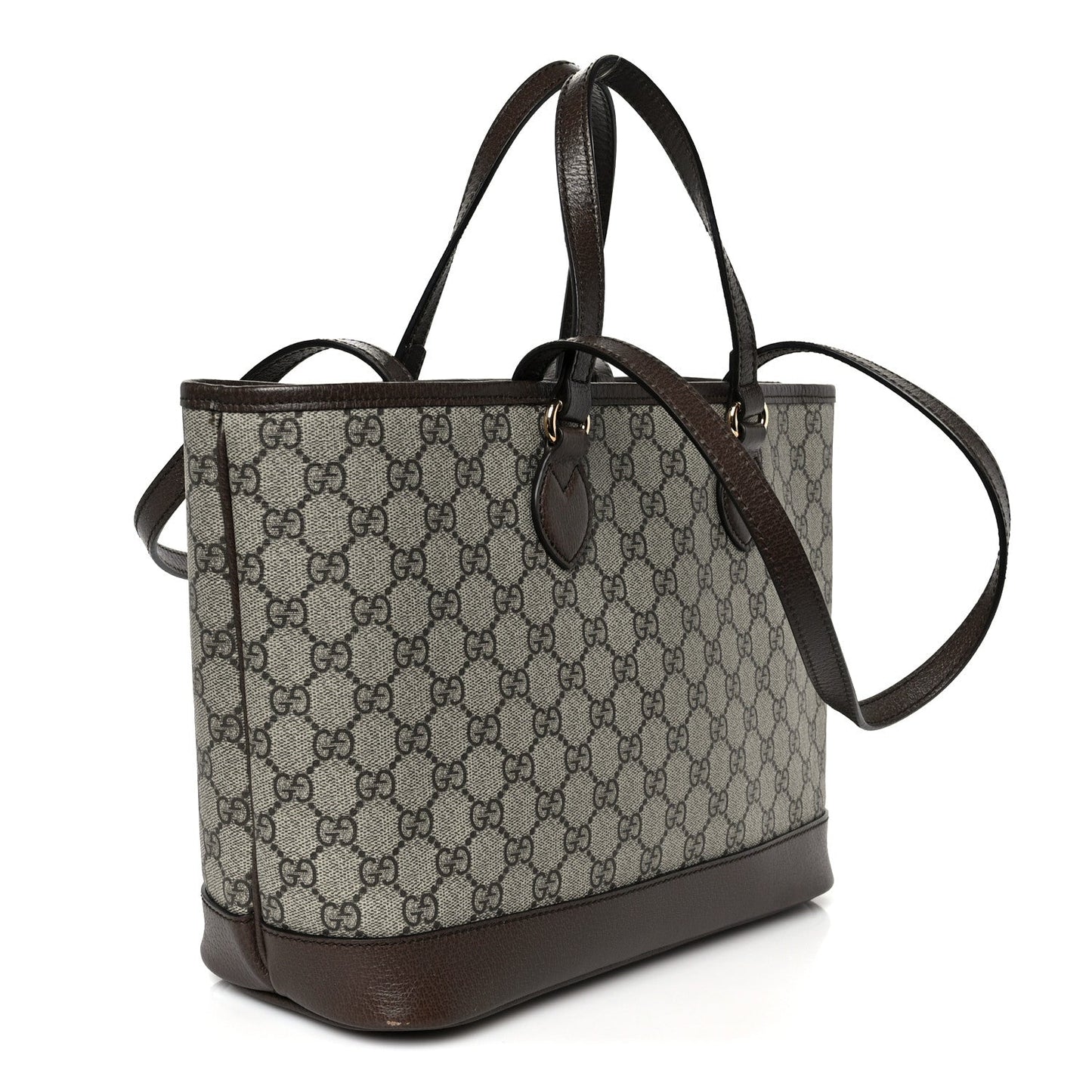 Gucci GG Supreme Monogram Textured Calfskin Small Ophidia Shoulder Tote Bag Beige Ebony New Acero