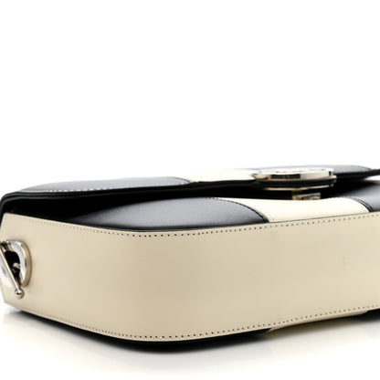 Gucci Senna Calfskin Lines Petite GG Top Handle Shoulder Bag Black Mystic White