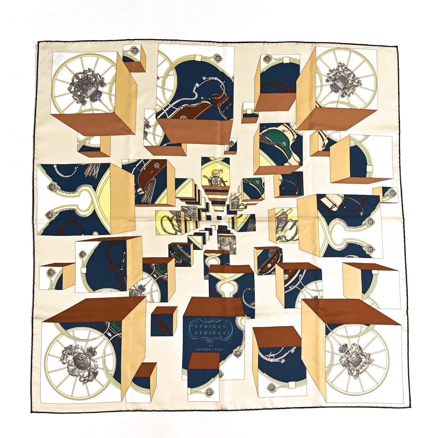 Hermes Silk Springs Springs Scarf 90 Creme Gris Fonce