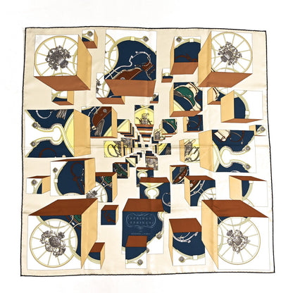Hermes Silk Springs Springs Scarf 90 Creme Gris Fonce