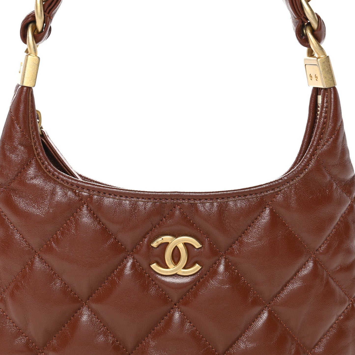 Chanel Shiny Crumpled Lambskin Quilted Small CC Funky Town Hobo Brown