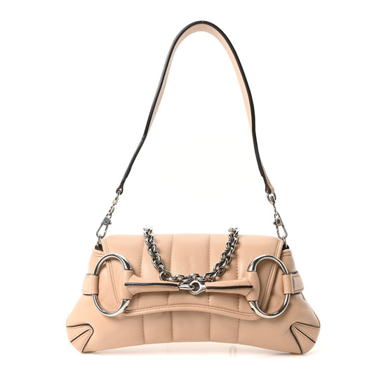 Gucci Nappa Vertical Matelasse Small Maxi Horsebit Chain Shoulder Bag  Rose Beige