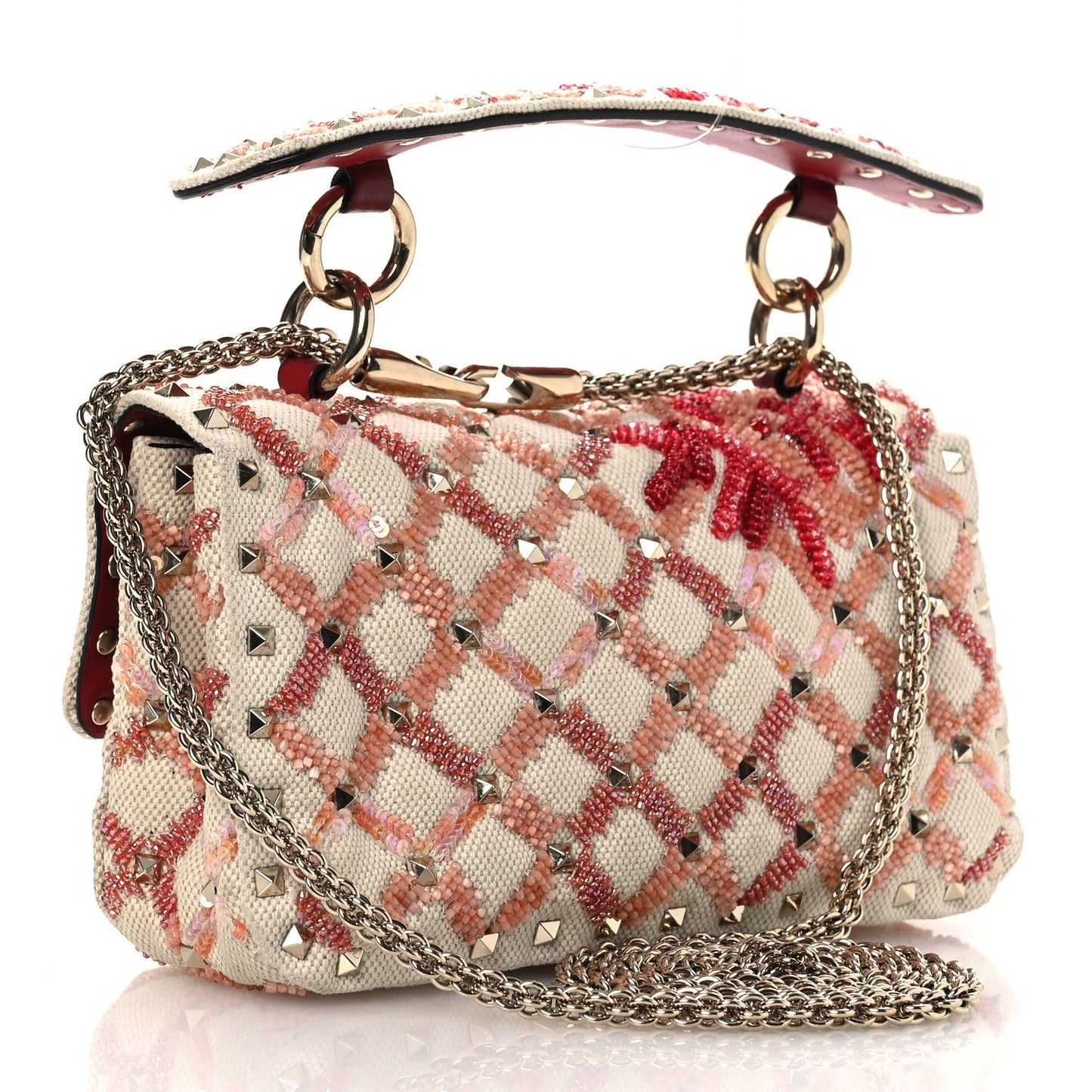 Valentino Garavani Canvas Beaded Small Rockstud Spike Shoulder Bag Multicolor