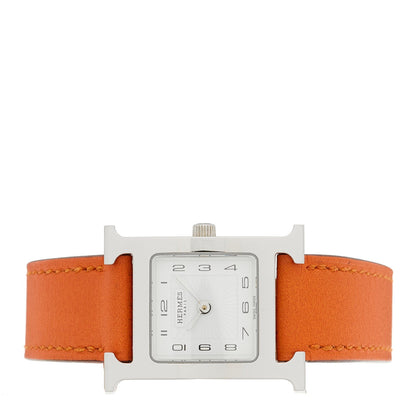Hermes Stainless Steel Swift 21mm Heure H Hour Quartz Watch Orange
