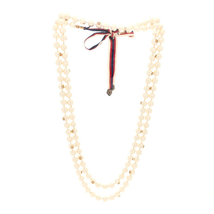 Gucci Pearl Ribbon Feline Strand Necklace