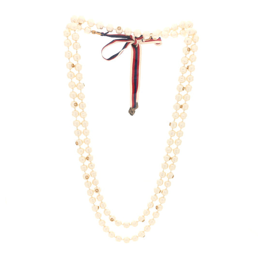 Gucci Pearl Ribbon Feline Strand Necklace