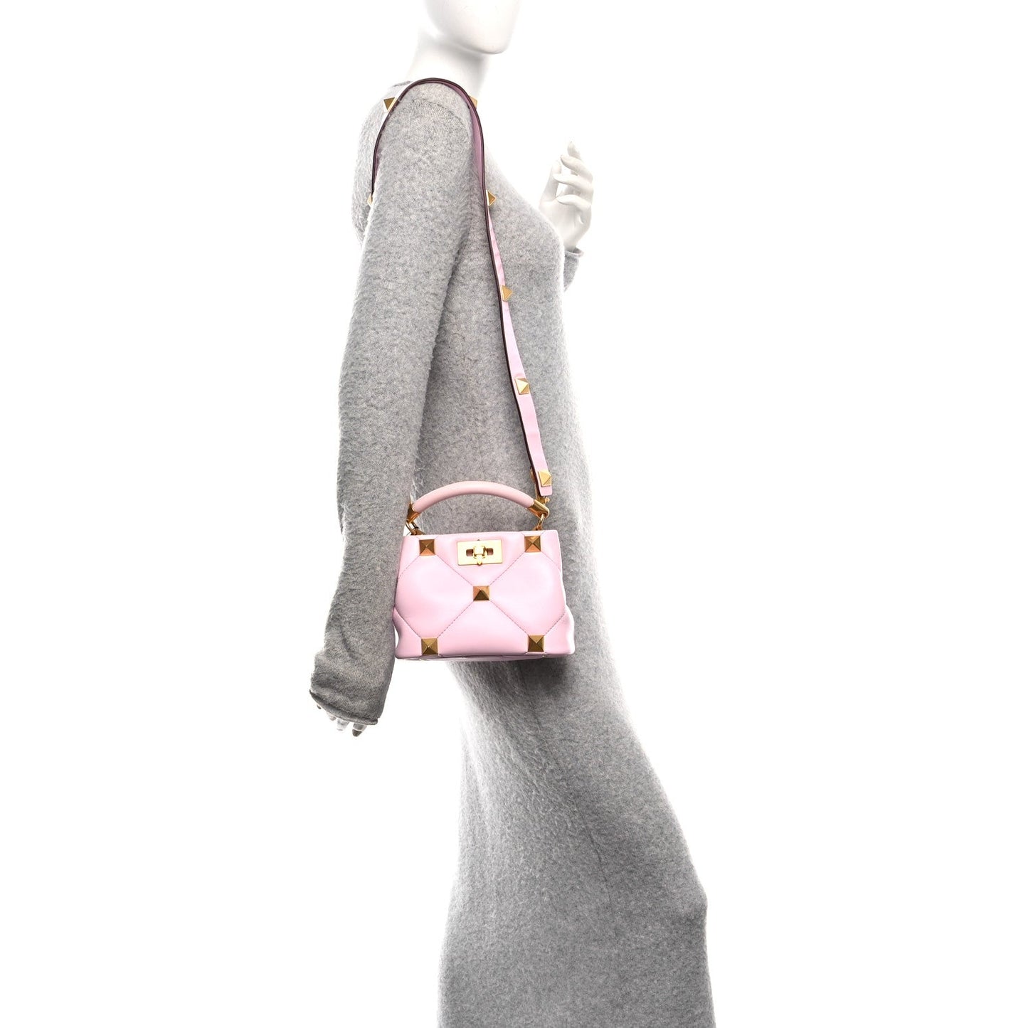 Valentino Garavani Nappa Mini Roman Stud The Handle Bag Pink Borealis