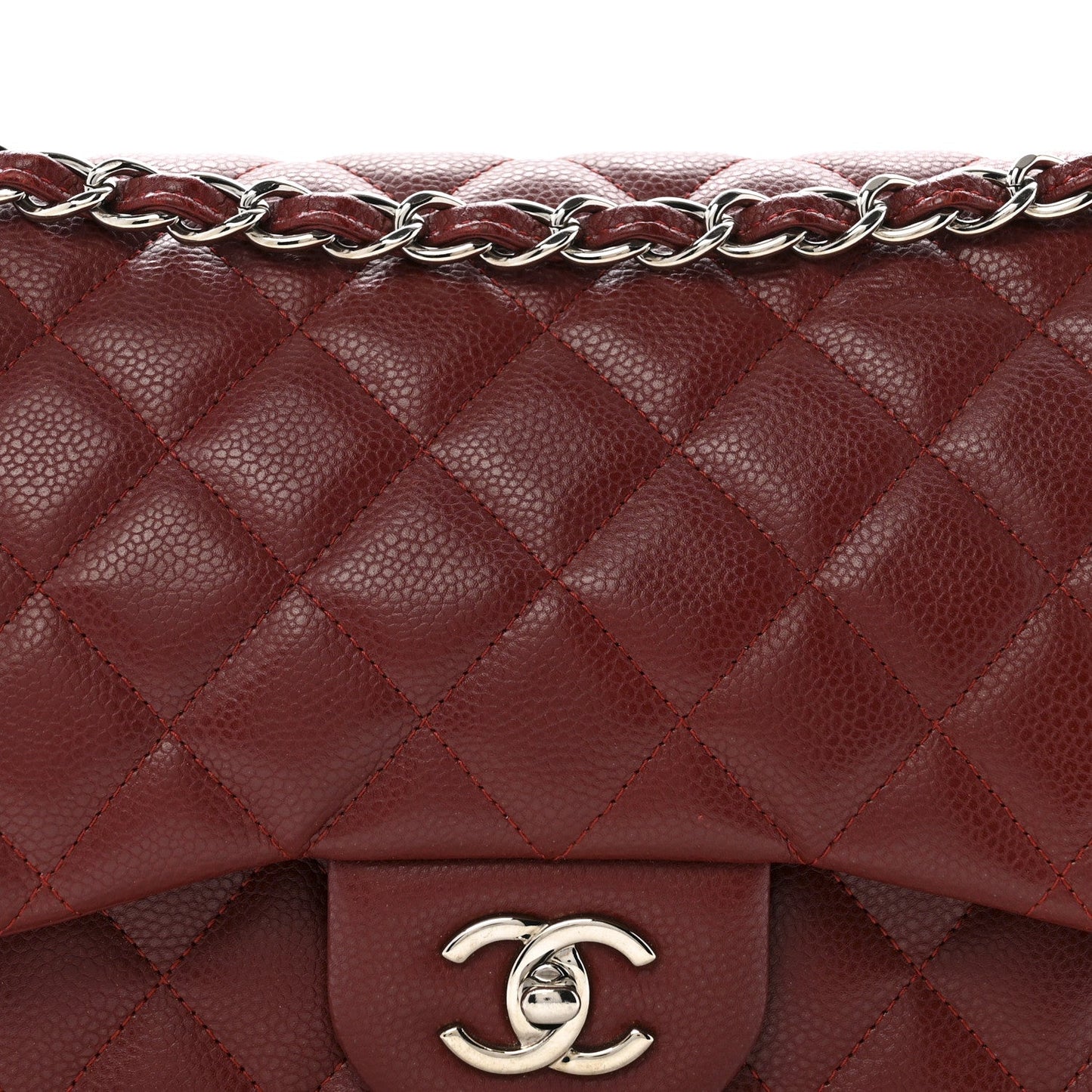 Chanel Caviar Quilted Jumbo Double Flap Dark Red