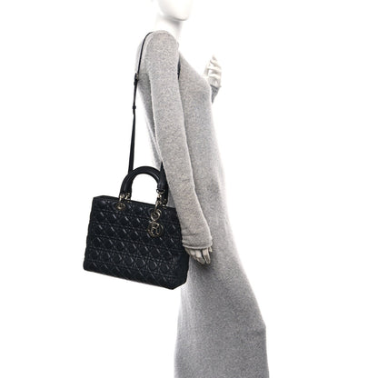 Christian Dior Lambskin Cannage Large Lady Dior Navy Blue