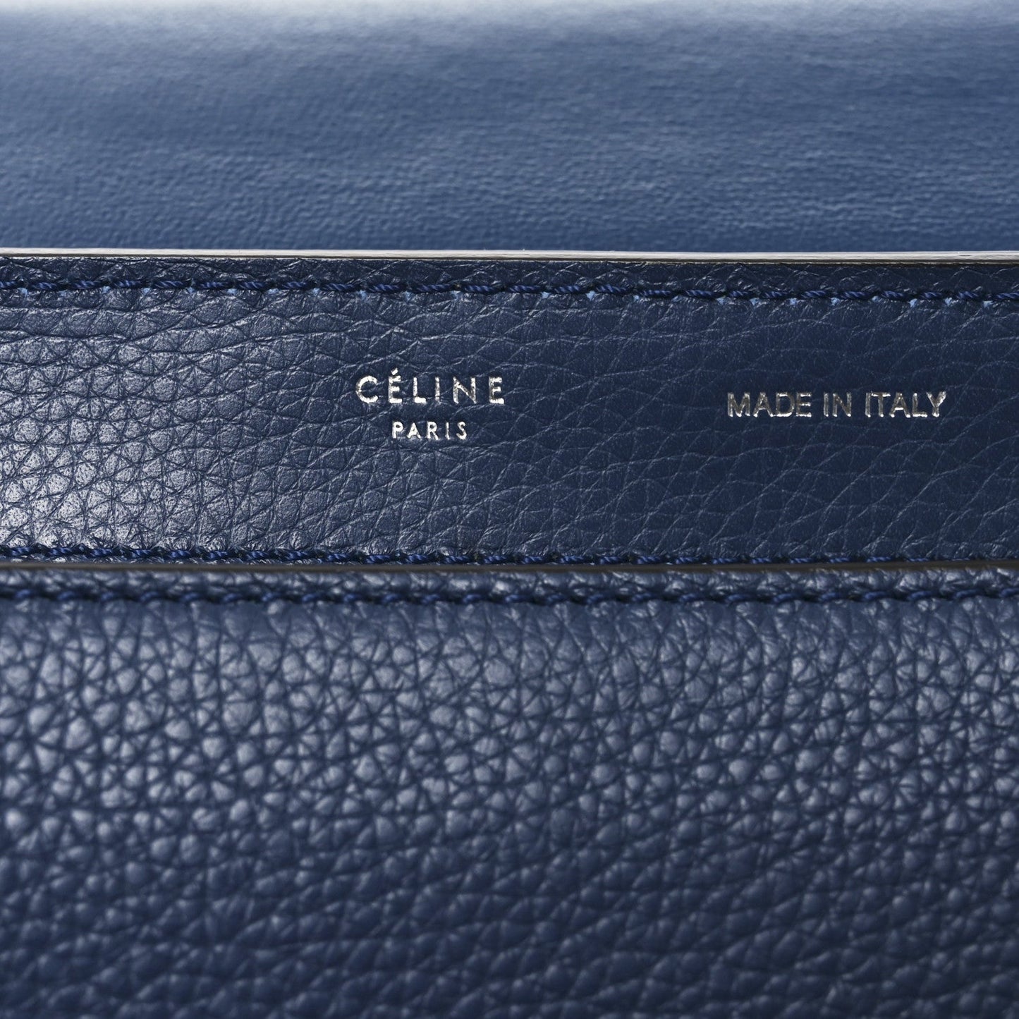 Celine Drummed Calfskin Suede Medium Trapeze Navy Blue