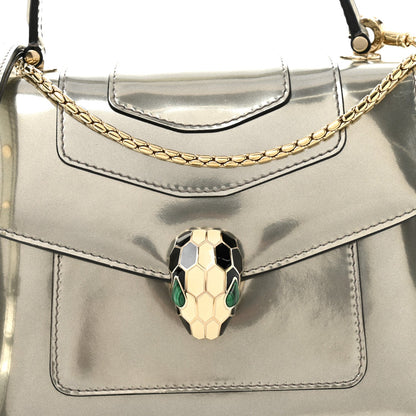 Bulgari Metallic Calfskin Serpenti Forever Top Handle Silver