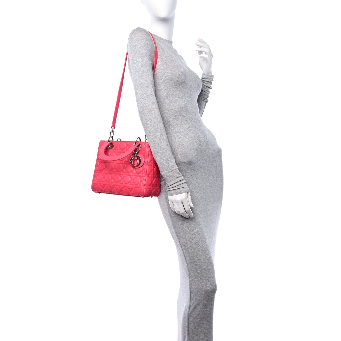 Christian Dior Lambskin Cannage Medium Lady Dior Fuchsia