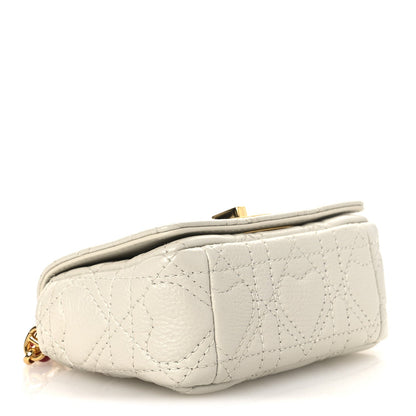 Christian Dior Calfskin Heart Cannage Dioramour Micro Bag Latte
