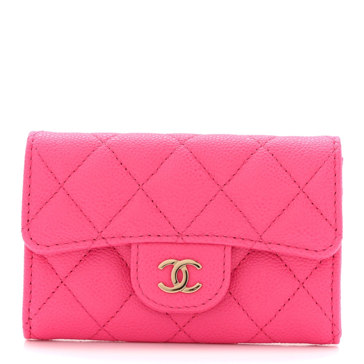 Chanel Caviar Quilted Flap Card Holder Wallet Pink