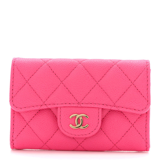 Chanel Caviar Quilted Flap Card Holder Wallet Pink