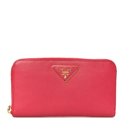 Prada Saffiano Triangle Zip Around Wallet Peonia