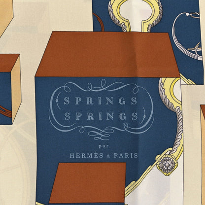 Hermes Silk Springs Springs Scarf 90 Creme Gris Fonce
