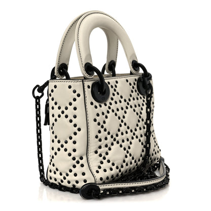Christian Dior Ultra Matte Calfskin Studded Mini Supple Lady Dior White Black
