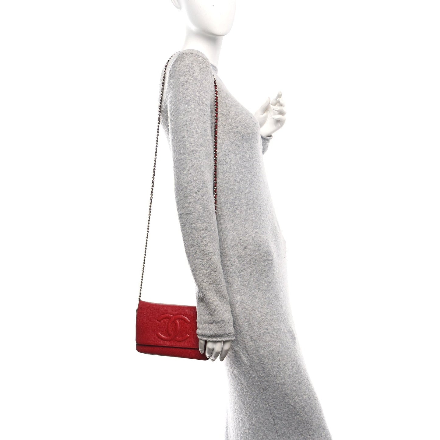 Chanel Caviar Timeless CC Wallet on Chain WOC Red
