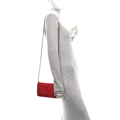 Chanel Caviar Timeless CC Wallet on Chain WOC Red