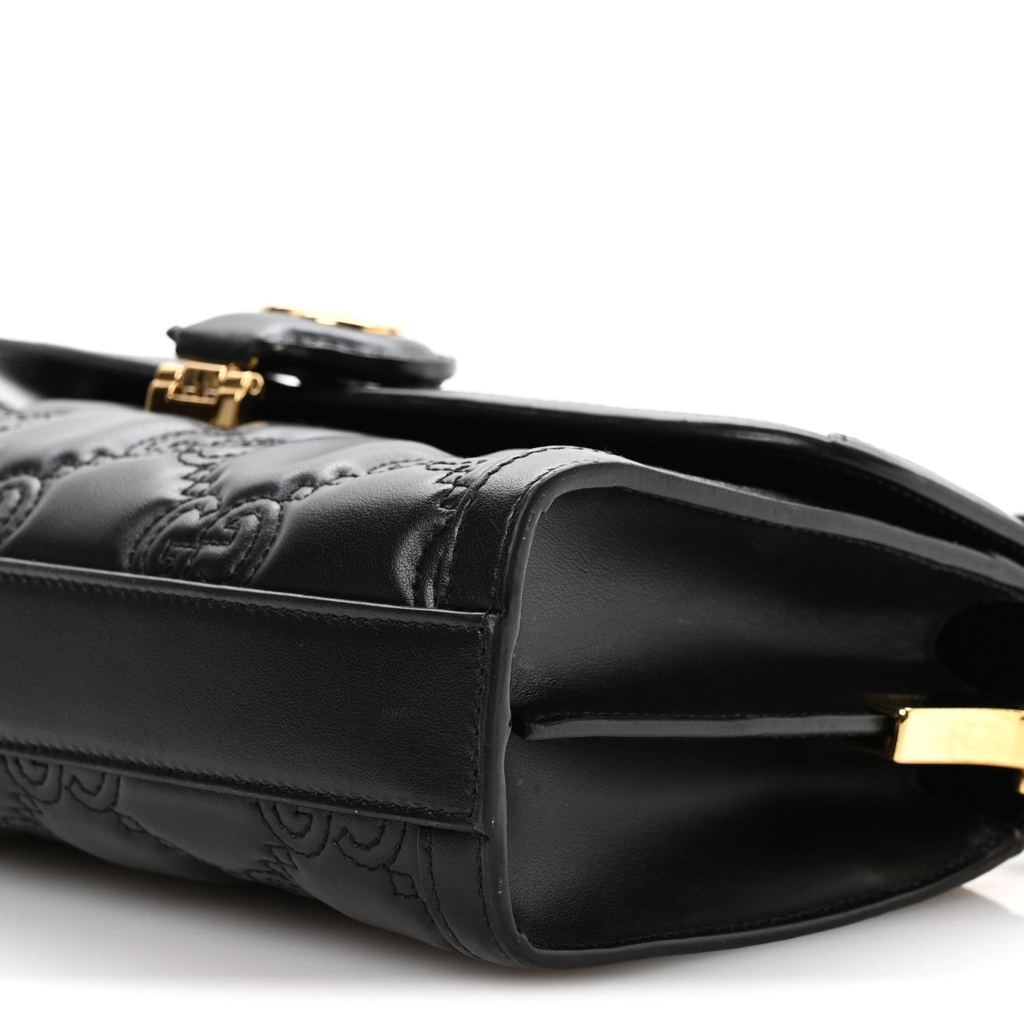 Gucci Calfskin GG Matelasse Small Flap Shoulder Bag Black Natural