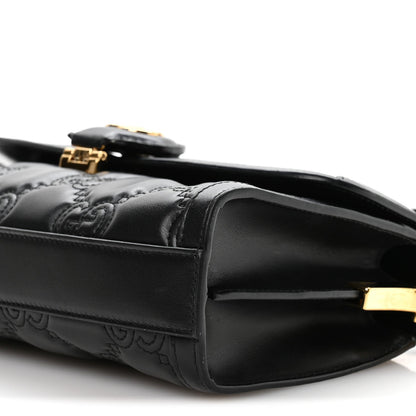 Gucci Calfskin GG Matelasse Small Flap Shoulder Bag Black Natural