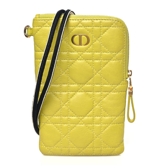 Christian Dior Supple Calfskin Cannage Caro Multifunctional Pouch Lime