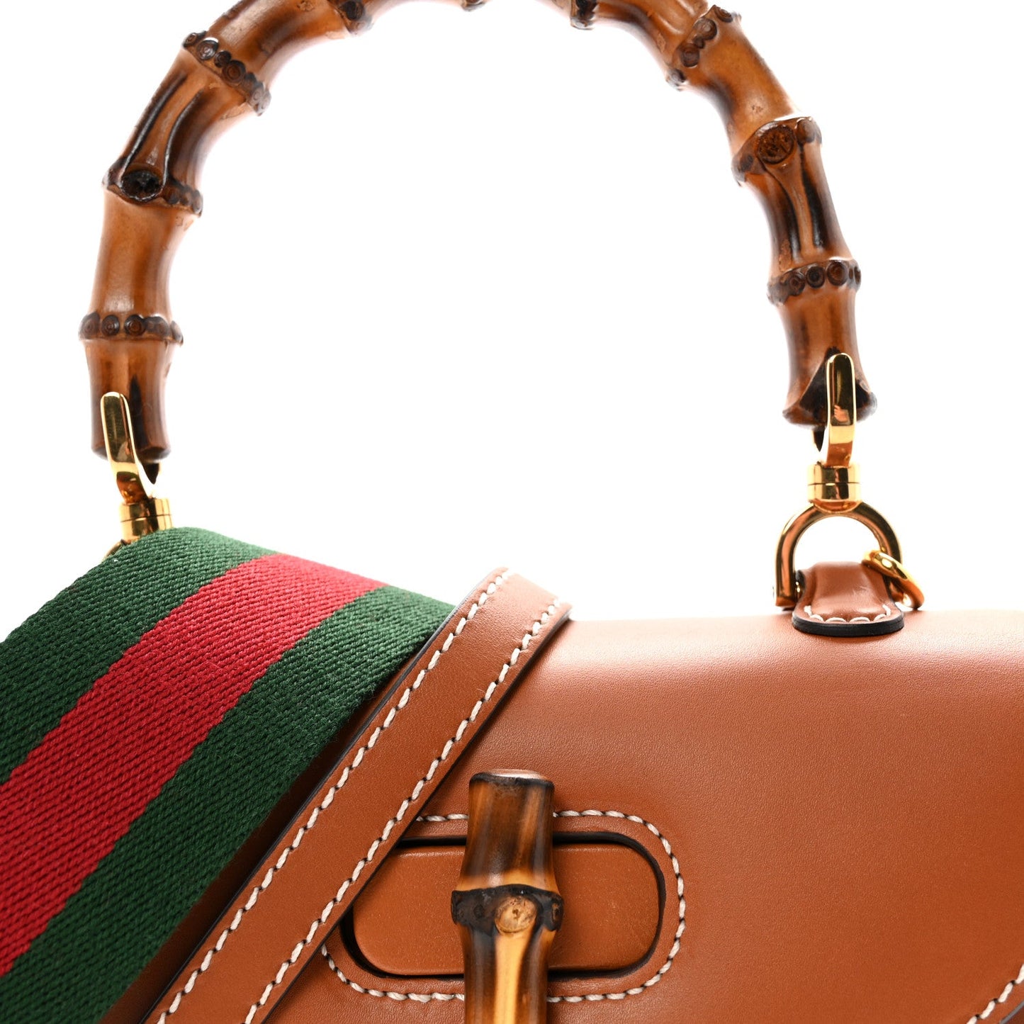 Gucci Boarded Dyana Lux Calfskin Web Small Bamboo 1947 Top Handle Bag Brown