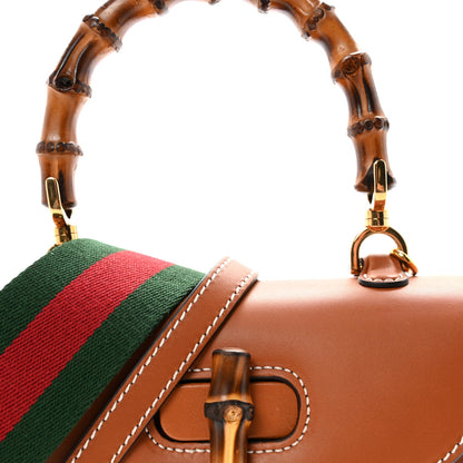 Gucci Boarded Dyana Lux Calfskin Web Small Bamboo 1947 Top Handle Bag Brown