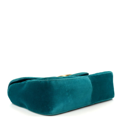 Gucci Velvet Matelasse Small GG Marmont Shoulder Bag Pavone Cyan