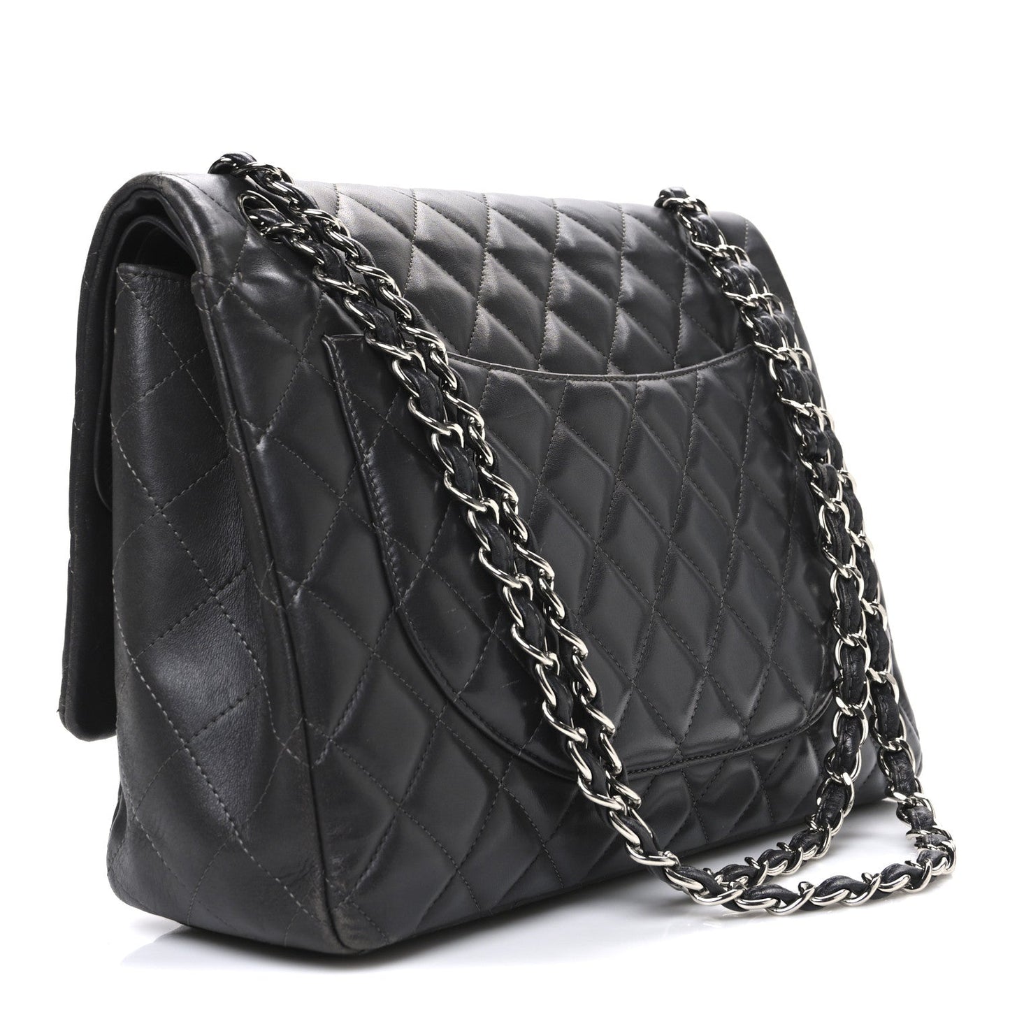 Chanel Lambskin Quilted Maxi Double Flap Dark Grey