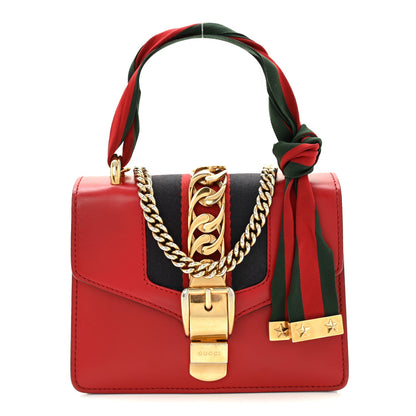 Gucci Calfskin Mini Sylvie Chain Shoulder Bag Hibiscus Red