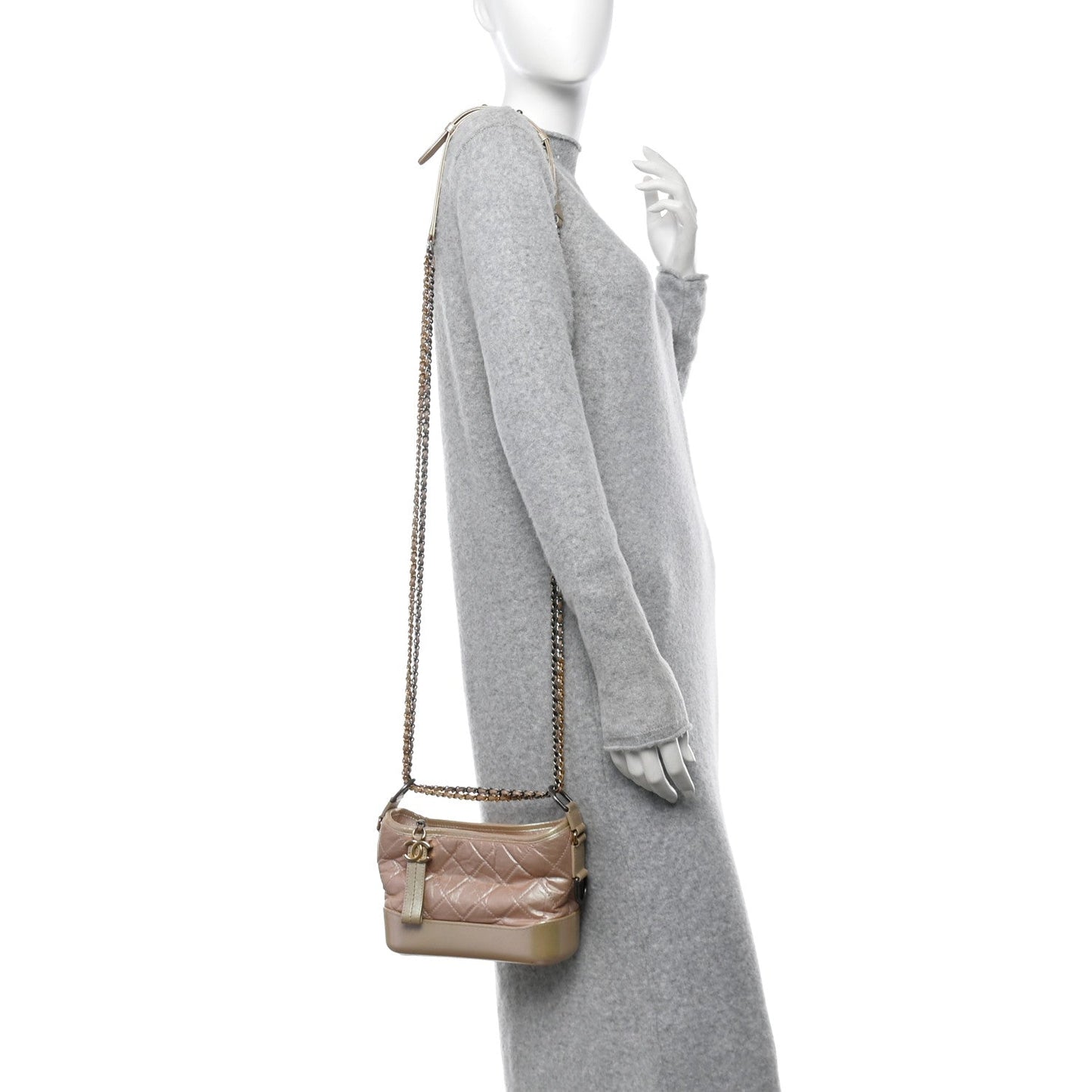 Chanel Iridescent Aged Calfskin Quilted Small Gabrielle Hobo Light Pink