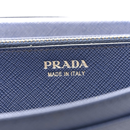Prada Saffiano Metal Bar Continental Flap Wallet Bluette