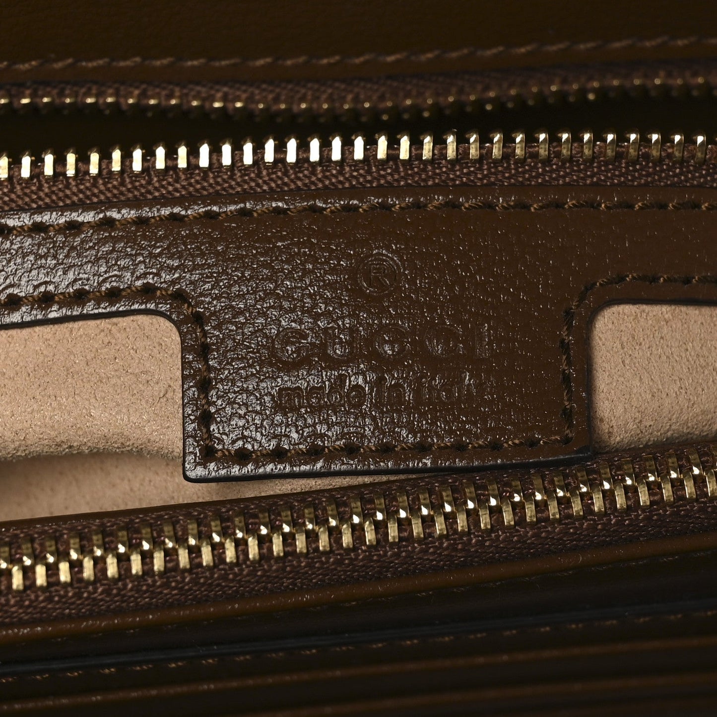 Gucci GG Supreme Monogram Calfskin Medium Horsebit 1955 Top Handle Bag Beige Ebony Brown Sugar