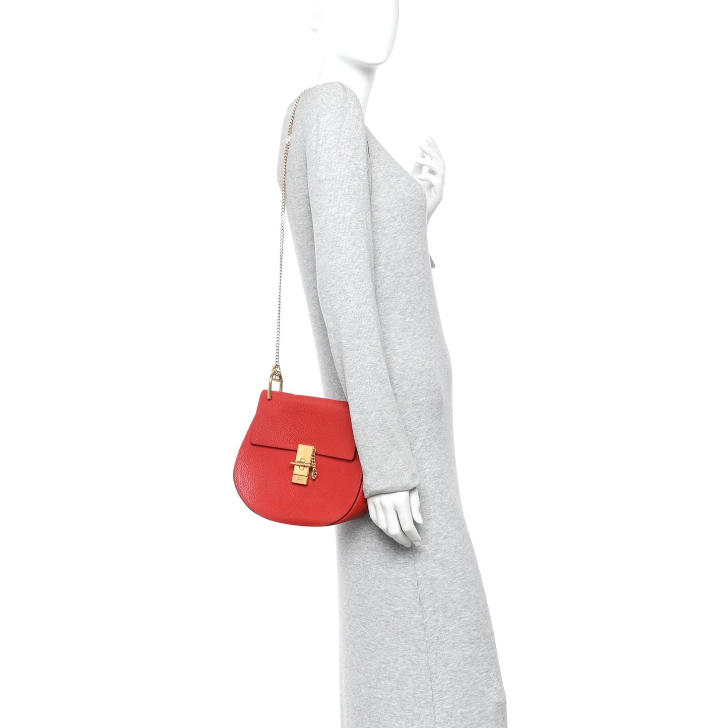 Chloe Grained Lambskin Drew Shoulder Bag Plaid Red