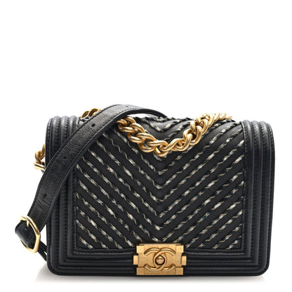 Chanel Calfskin Chevron Embroidered Boy By The Sea Flap Waist Belt Bag Black