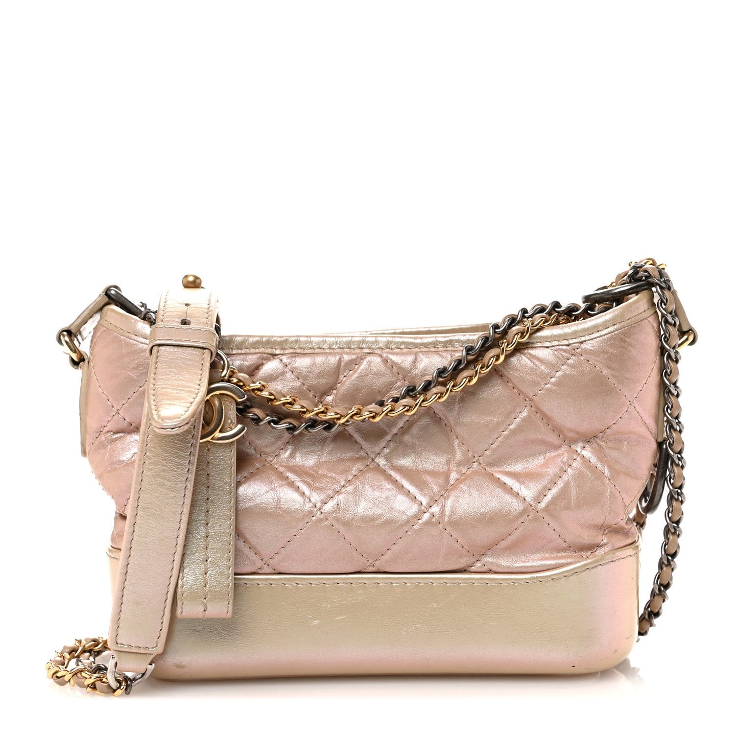 Chanel Iridescent Aged Calfskin Quilted Small Gabrielle Hobo Light Pink