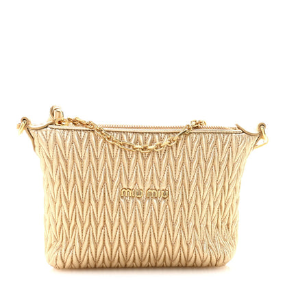 Miu Miu Metallic Nappa Matelasse Chain Shoulder Bag Platino