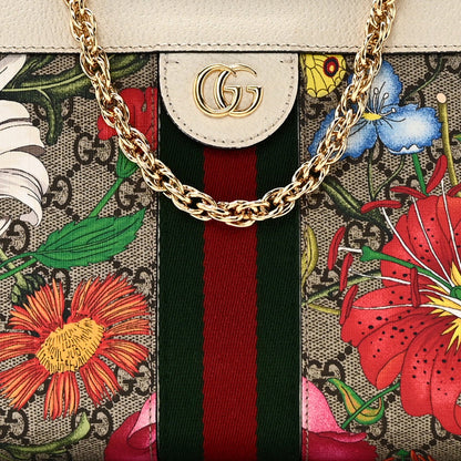 Gucci GG Supreme Monogram Flora Web Small Ophidia Chain Shoulder Bag White