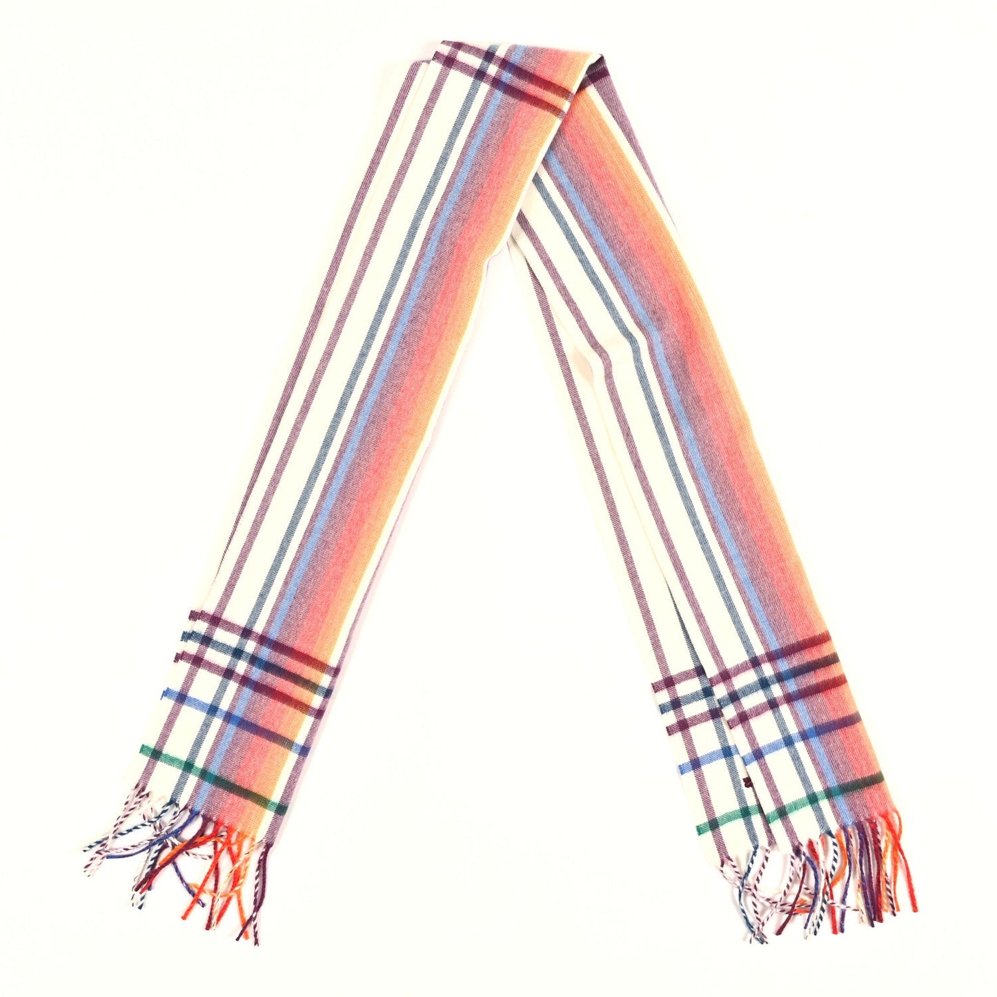 Hermes Cashmere Sweet Love Fringe Scarf Ecru Mandarine Aubergine