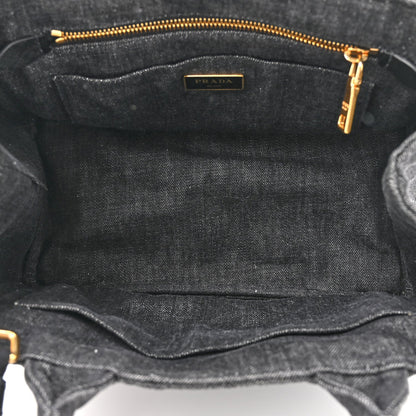Prada Denim Small Logo Tote Black