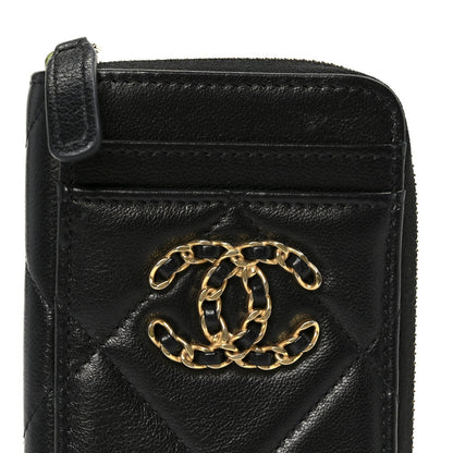 Chanel Lambskin Quilted Chanel 19 Vertical Zip Card Holder Wallet Black