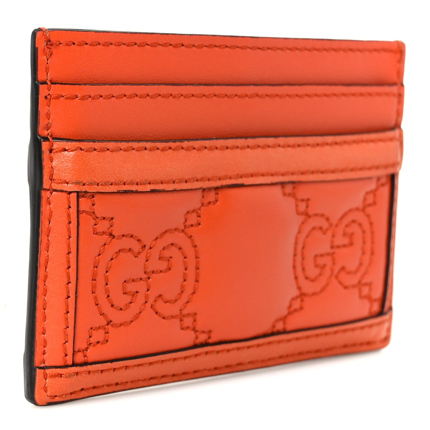 Gucci Calfskin GG Matelasse Card Holder Deep Orange