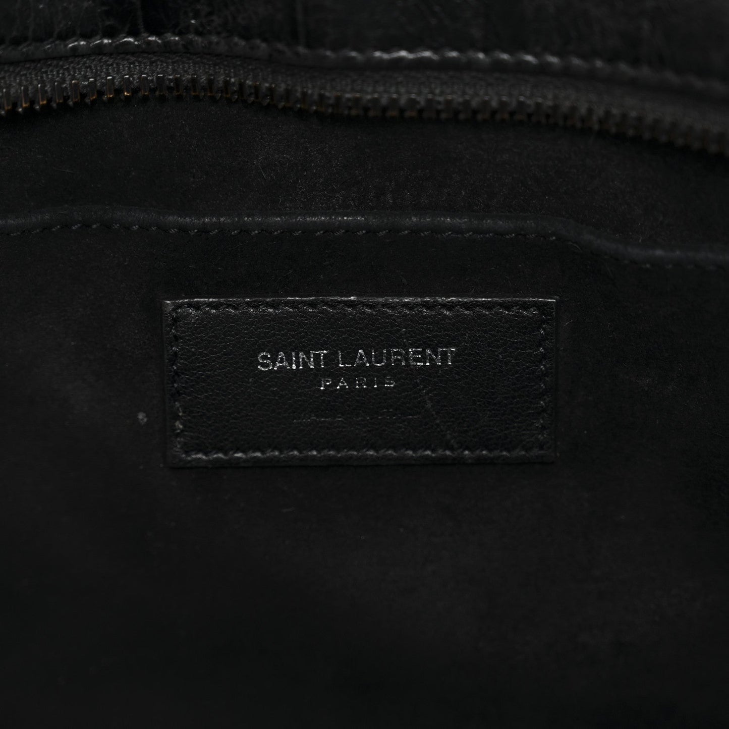 Saint Laurent Calfskin Crocodile Embossed Small Monogram Cabas Black