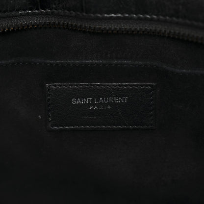 Saint Laurent Calfskin Crocodile Embossed Small Monogram Cabas Black
