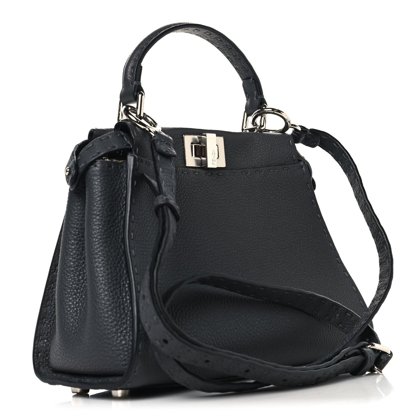 Fendi Cuoio Romano Selleria Bi-Color Mini Peekaboo Iconic Satchel Asfalto Latte