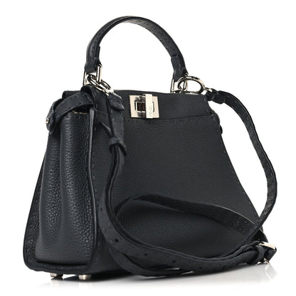 Fendi Cuoio Romano Selleria Bi-Color Mini Peekaboo Iconic Satchel Asfalto Latte