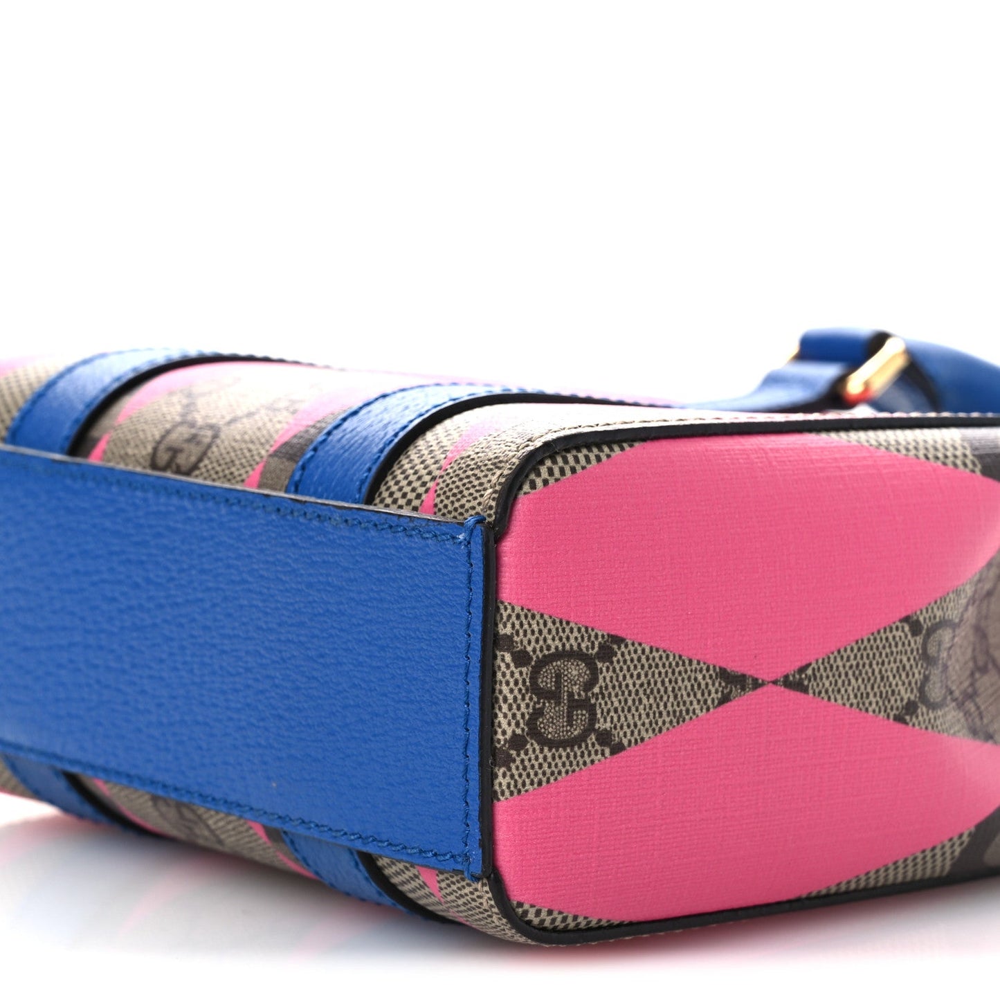 Gucci GG Supreme Monogram Textured Dollar Calfskin Rhombus Mini Tote Bag Beige Ebony Pink Blue