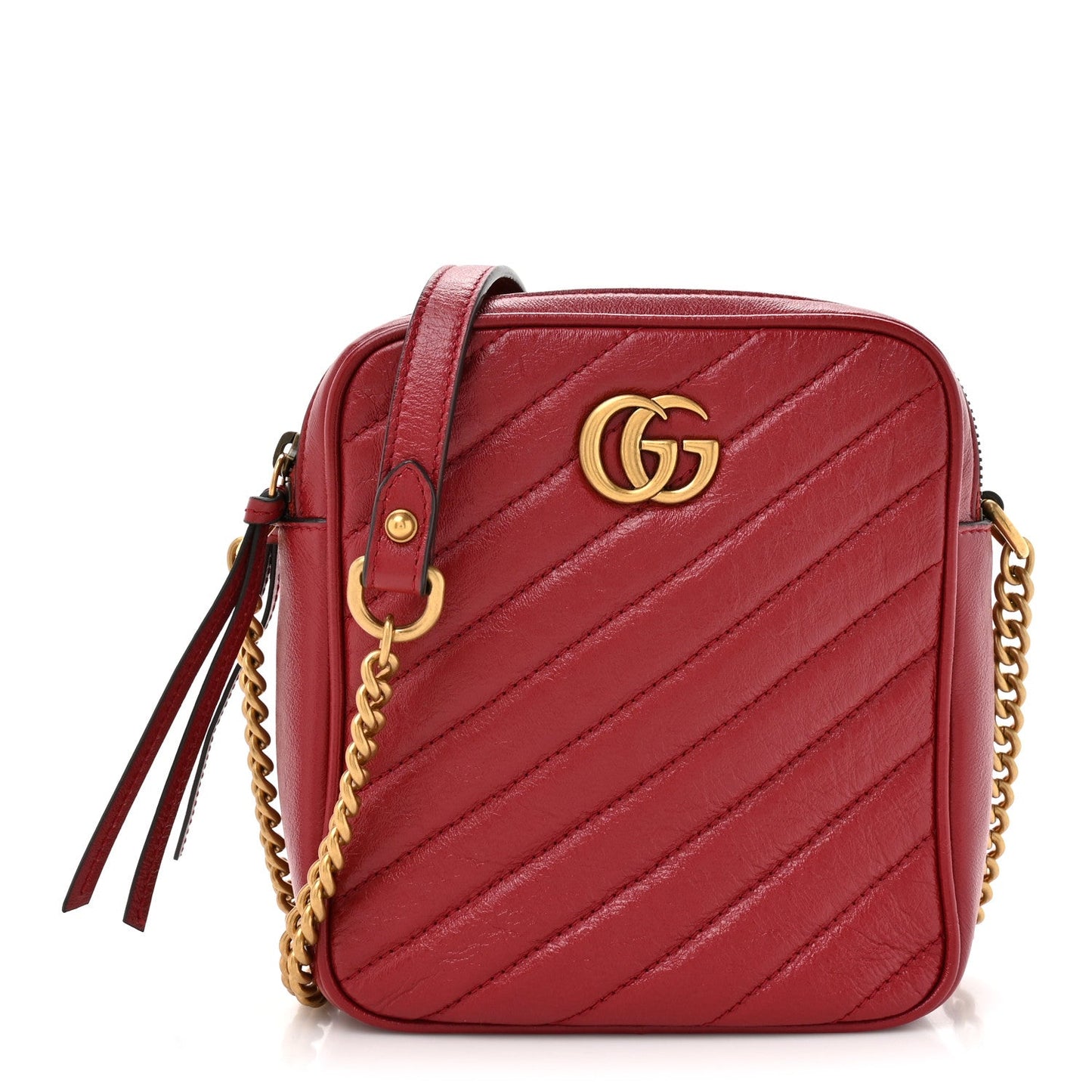 Gucci Azalea Calfskin Matelasse Diagonal Tall GG Marmont Crossbody Bag Romantic Cerise